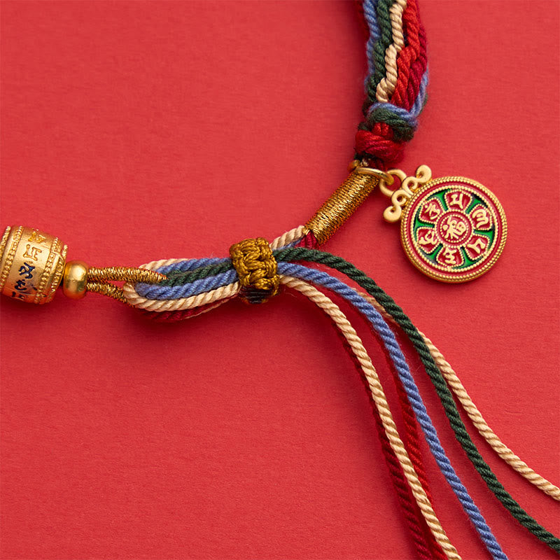 Buddha Stones Mehrfarbiges Seil-Energie-Emaille-Om-Mani-Padme-Hum-Charm-Armband - image 4