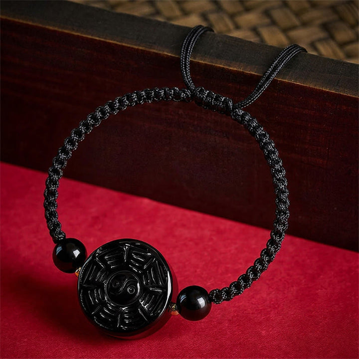 Buddha Stones Armband aus rotem Faden und schwarzem Obsidian mit rundem Bagua-Motiv - image 9