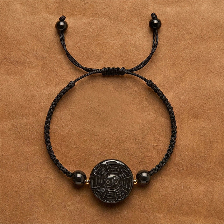 Buddha Stones Armband aus rotem Faden und schwarzem Obsidian mit rundem Bagua-Motiv - Schwarzes Armband (Handgelenkumfang: 15–17 cm) - Ca. 22 × 9 mm - image 8