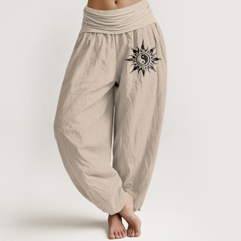 Buddha Stones Damen-Haremshose aus reiner Baumwolle mit Yin-Yang-Sonnenmuster und elastischem Bund - Bräunen - US16, UK/AU20, EU48 (3XL) - image 11