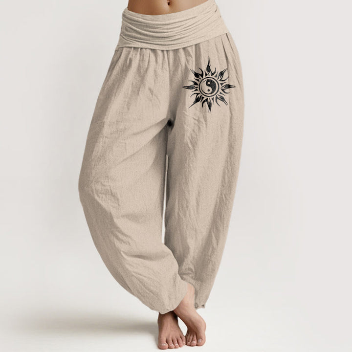 Buddha Stones Damen-Haremshose aus reiner Baumwolle mit Yin-Yang-Sonnenmuster und elastischem Bund - Bräunen - US16, UK/AU20, EU48 (3XL) - image 11