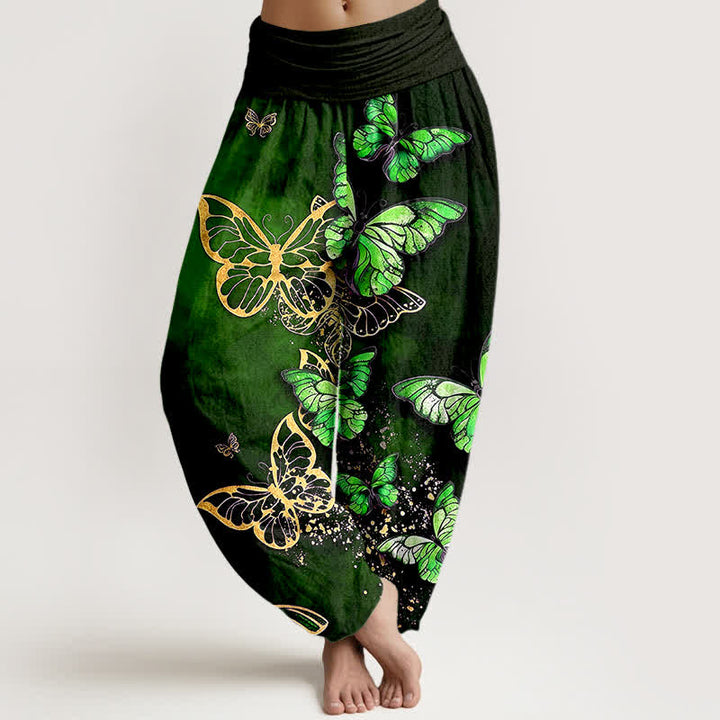 Buddha Stones Baumwoll-Haremshose mit kunstvollem Schmetterlingsmuster und elastischem Bund für Damen - Waldgrün - US16, UK/AU20, EU48 (3XL) - image 5