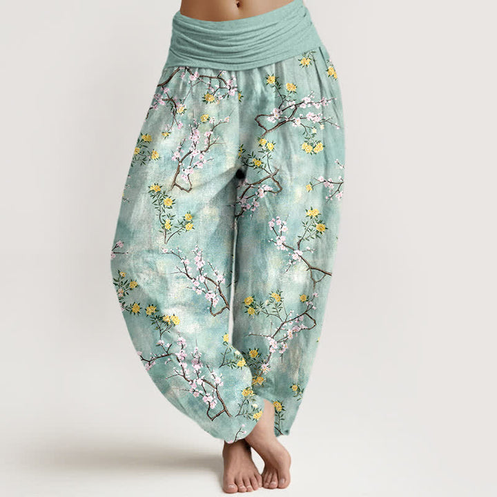 Buddha Stones Baumwoll-Haremshose mit botanischem Blumenmuster und elastischem Bund für Damen - Aquamarin - US16, UK/AU20, EU48 (3XL) - image 0