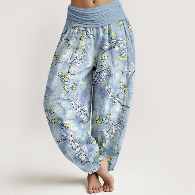 Buddha Stones Baumwoll-Haremshose mit botanischem Blumenmuster und elastischem Bund für Damen - Hellblau - US16, UK/AU20, EU48 (3XL) - image 5