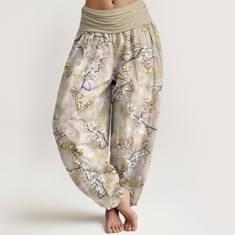 Buddha Stones Baumwoll-Haremshose mit botanischem Blumenmuster und elastischem Bund für Damen - Blassgoldenrode - US16, UK/AU20, EU48 (3XL) - image 8