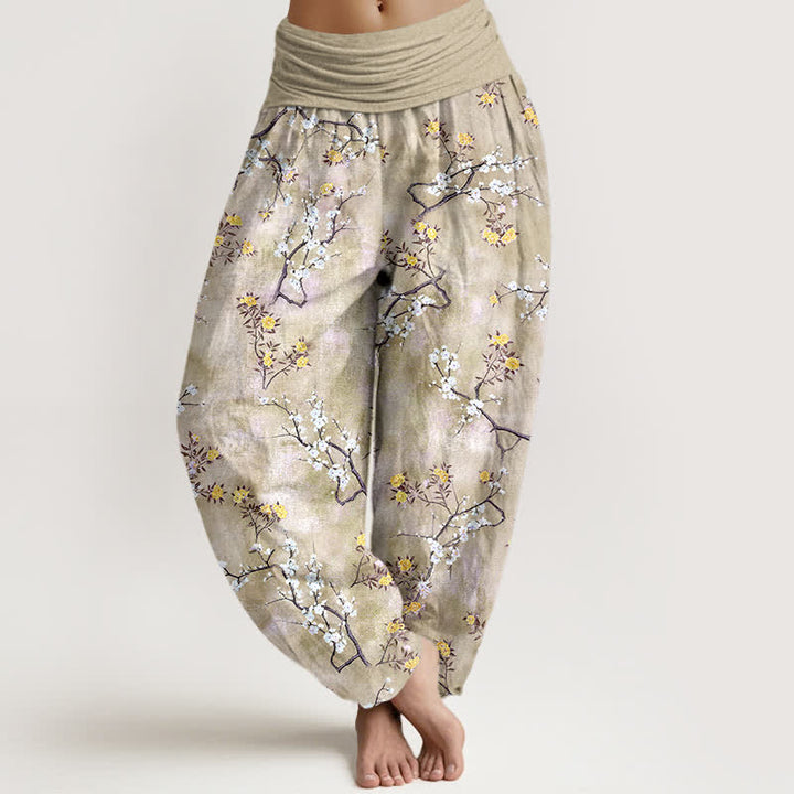 Buddha Stones Baumwoll-Haremshose mit botanischem Blumenmuster und elastischem Bund für Damen - Blassgoldenrode - US16, UK/AU20, EU48 (3XL) - image 8