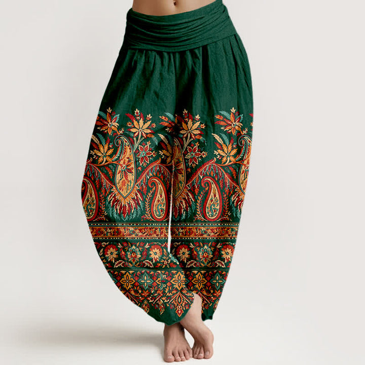 Buddha Stones Baumwoll-Haremshose mit ethnischem Paisley-Blütenmuster und elastischem Bund für Damen - Waldgrün - US16, UK/AU20, EU48 (3XL) - image 5
