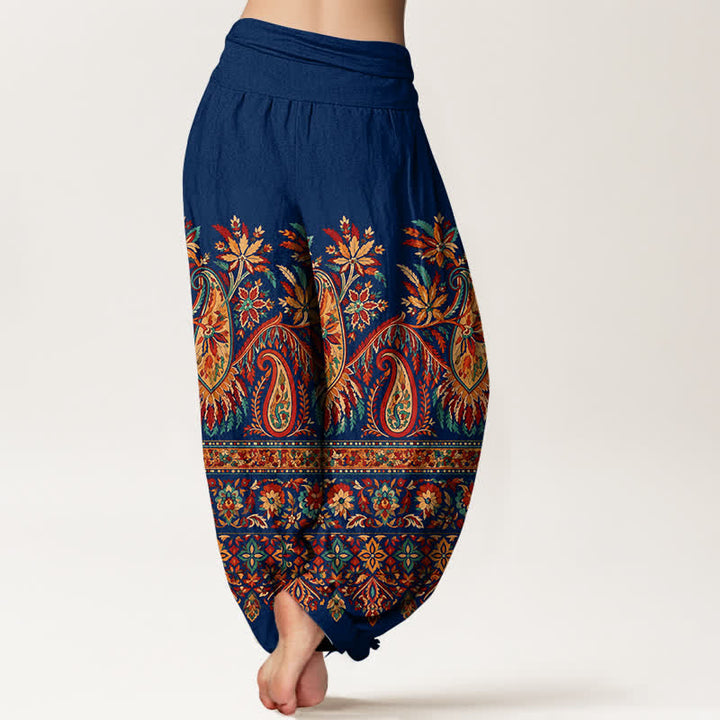 Buddha Stones Baumwoll-Haremshose mit ethnischem Paisley-Blütenmuster und elastischem Bund für Damen - image 10