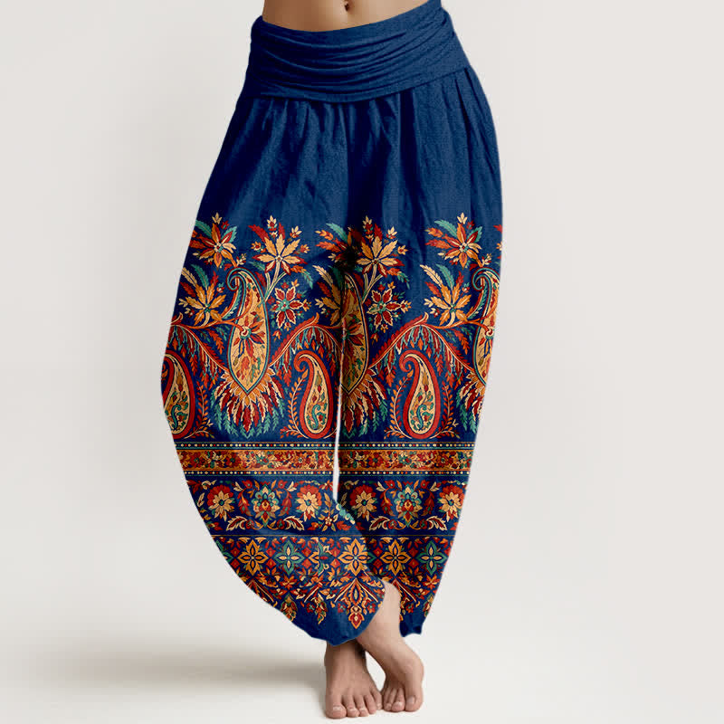 Buddha Stones Baumwoll-Haremshose mit ethnischem Paisley-Blütenmuster und elastischem Bund für Damen - Marine - US16, UK/AU20, EU48 (3XL) - image 8