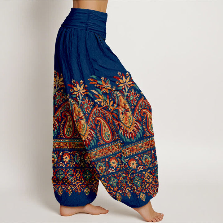 Buddha Stones Baumwoll-Haremshose mit ethnischem Paisley-Blütenmuster und elastischem Bund für Damen - image 9