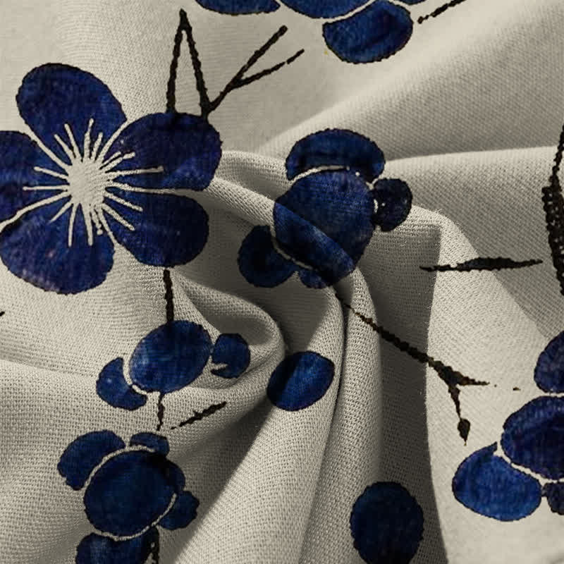 Buddha Stones Baumwoll-Leinen-Hose mit Vintage-Indigo-Blumenmuster, elastischem Bund, weitem Bein und Taschen - image 3