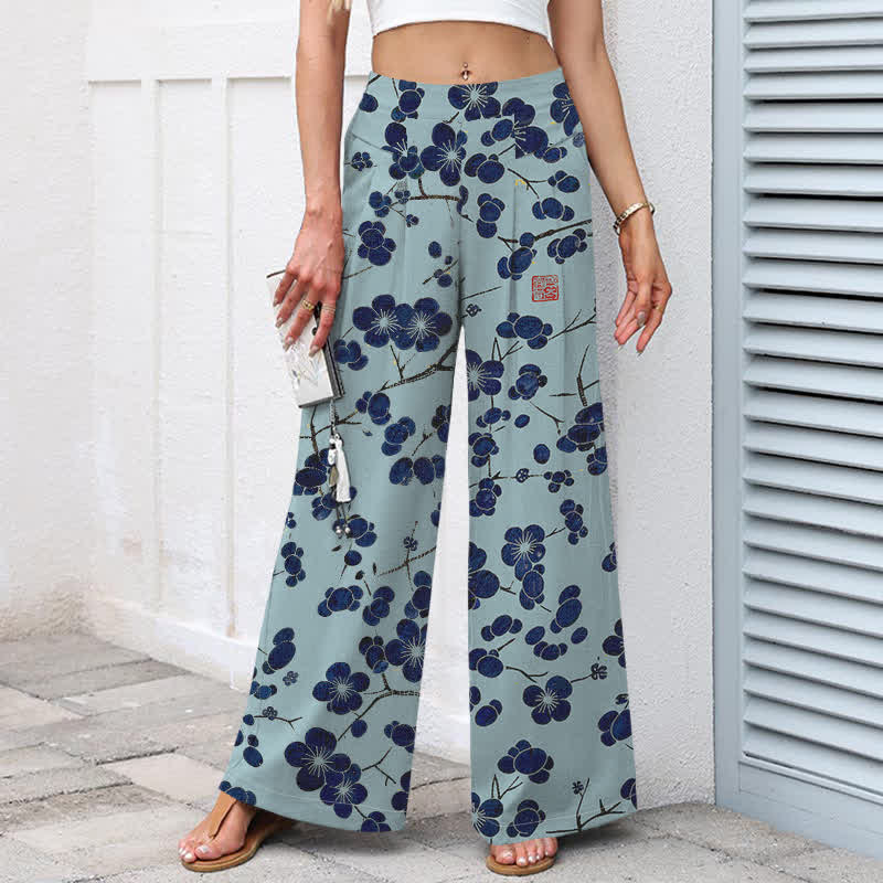Buddha Stones Baumwoll-Leinen-Hose mit Vintage-Indigo-Blumenmuster, elastischem Bund, weitem Bein und Taschen - image 5