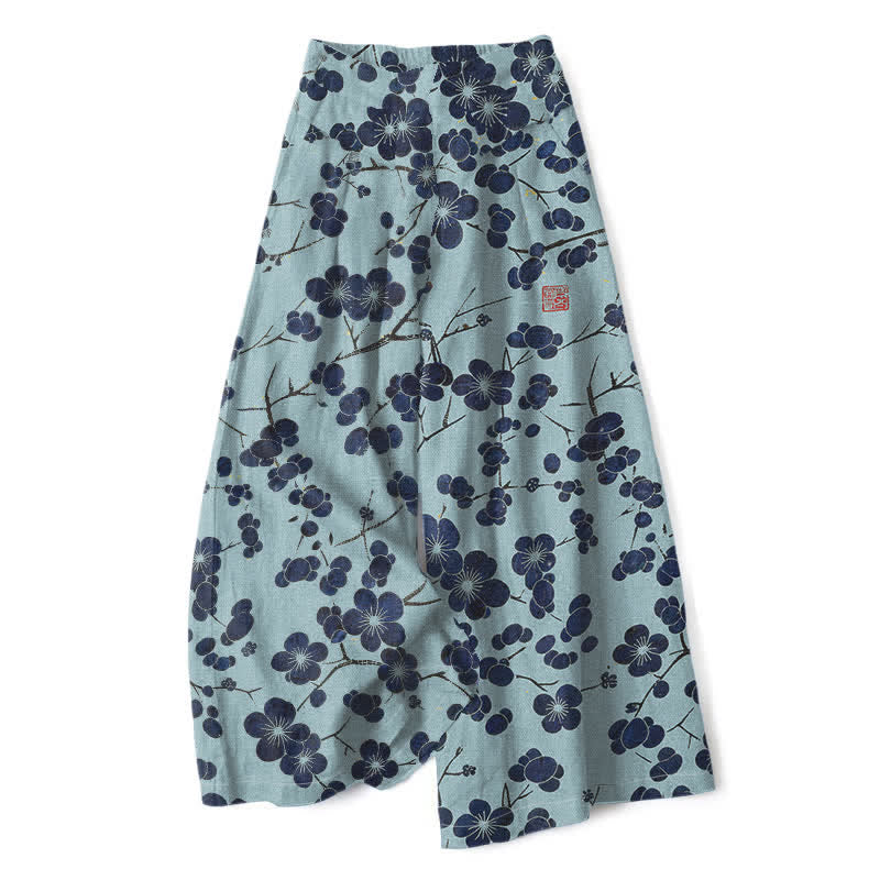 Buddha Stones Baumwoll-Leinen-Hose mit Vintage-Indigo-Blumenmuster, elastischem Bund, weitem Bein und Taschen - Helltürkis - US16, UK/AU20, EU48 (3XL) - image 4
