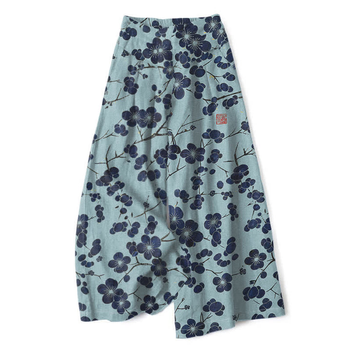 Buddha Stones Baumwoll-Leinen-Hose mit Vintage-Indigo-Blumenmuster, elastischem Bund, weitem Bein und Taschen - Helltürkis - US16, UK/AU20, EU48 (3XL) - image 4