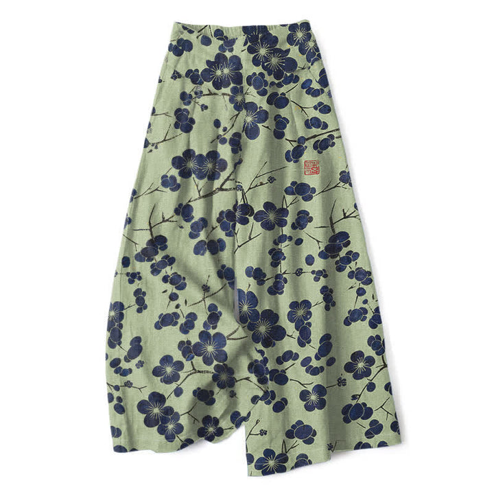 Buddha Stones Baumwoll-Leinen-Hose mit Vintage-Indigo-Blumenmuster, elastischem Bund, weitem Bein und Taschen - Hellgrün - US16, UK/AU20, EU48 (3XL) - image 6