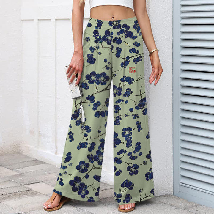 Buddha Stones Baumwoll-Leinen-Hose mit Vintage-Indigo-Blumenmuster, elastischem Bund, weitem Bein und Taschen - image 7
