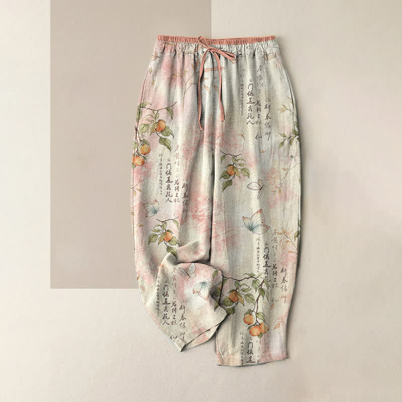 Buddha Stones Damenhose aus reiner Baumwolle mit orientalischem Zitrus-Schmetterlingsmuster, elastischem Bund und Taschen - Lavendel-Rouge - US16, UK/AU20, EU48 (3XL) - image 3