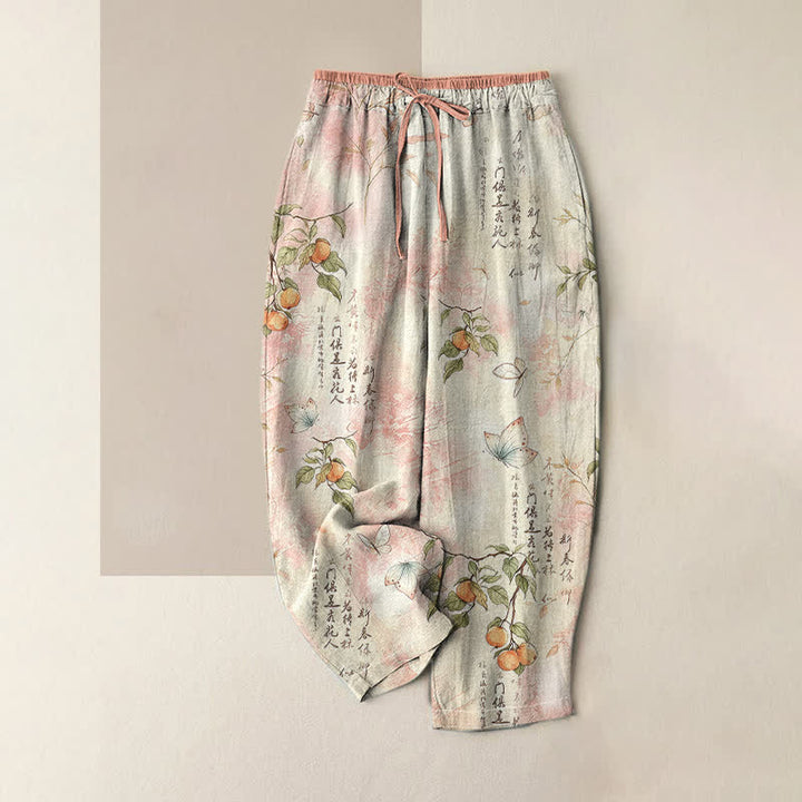Buddha Stones Damenhose aus reiner Baumwolle mit orientalischem Zitrus-Schmetterlingsmuster, elastischem Bund und Taschen - Lavendel-Rouge - US16, UK/AU20, EU48 (3XL) - image 3