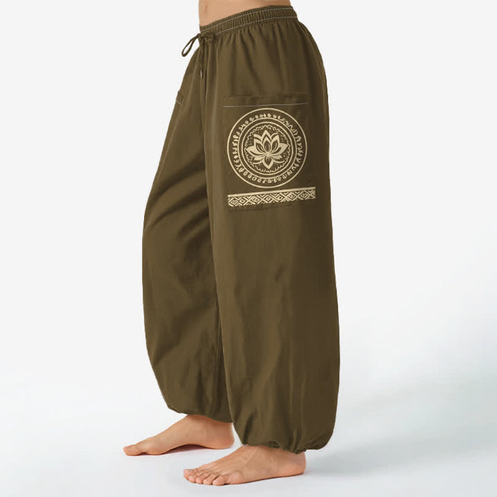 Buddha Stones Haremshose aus Baumwolle mit Lotus-Mandala-Muster, elastischem Bund und Seitentaschen - Olive - US16, UK/AU20, EU48 (3XL) - image 7