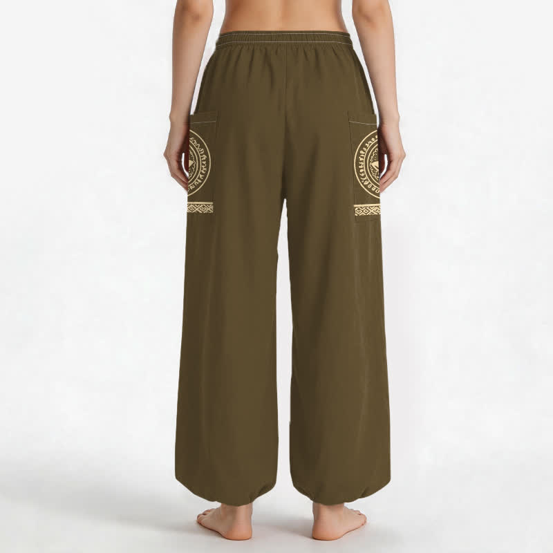 Buddha Stones Haremshose aus Baumwolle mit Lotus-Mandala-Muster, elastischem Bund und Seitentaschen - image 9