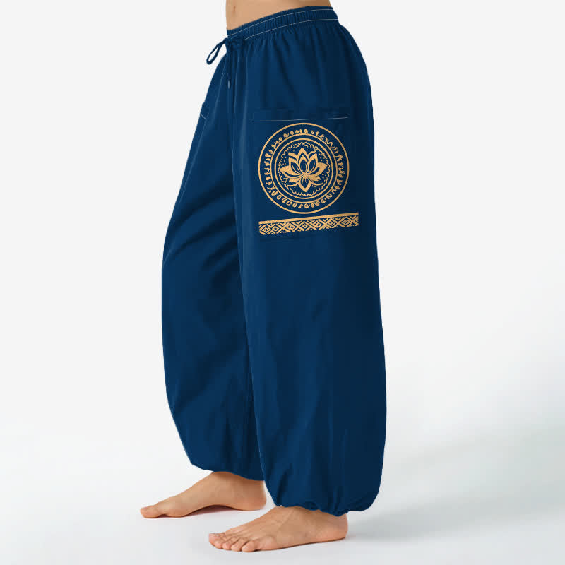 Buddha Stones Haremshose aus Baumwolle mit Lotus-Mandala-Muster, elastischem Bund und Seitentaschen - Marine - US16, UK/AU20, EU48 (3XL) - image 10