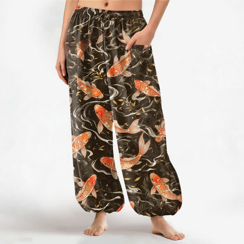 Buddha Stones Baumwoll-Haremshose für Damen mit orientalischem Koi-Wellenmuster, elastischem Bund und Seitentaschen - Peru - US16, UK/AU20, EU48 (3XL) - image 10