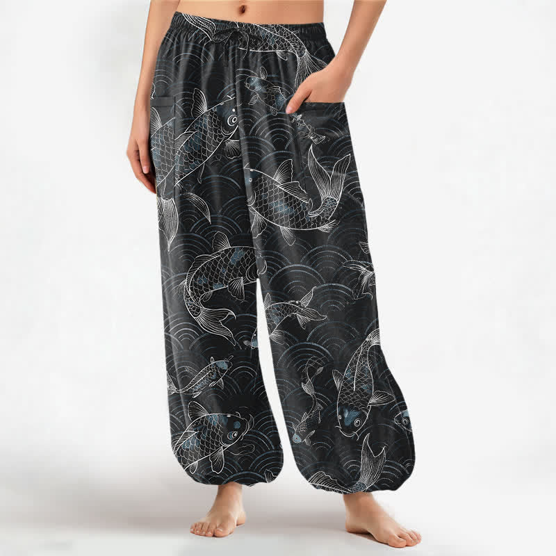 Buddha Stones Baumwoll-Haremshose mit Zen-Koi-Ripple-Muster, elastischem Bund und Seitentaschen für Damen - Schwarz - US16, UK/AU20, EU48 (3XL) - image 7
