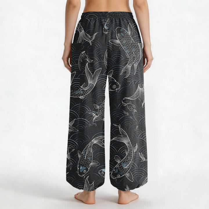 Buddha Stones Baumwoll-Haremshose mit Zen-Koi-Ripple-Muster, elastischem Bund und Seitentaschen für Damen - image 9