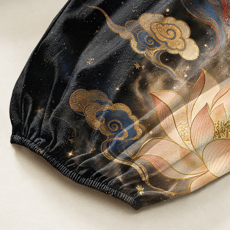 Buddha Stones Baumwoll-Haremshose für Damen mit dekorativem Kranich-Lotus-Muster, elastischem Bund und Seitentaschen - image 6