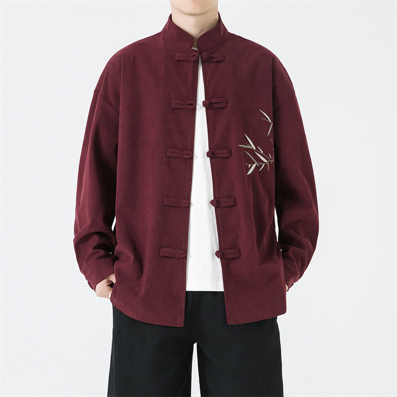 Buddha Stones Herbst/Winter Tang Style Vintage Herrenjacke aus Cord mit Froschknöpfen, Bambusstickerei und Cord - Kastanienbraun - US/UK/AU46, EU56 (5XL) - image 0