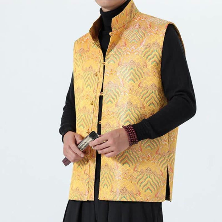 Buddha Stones Elegantes Tanktop im Herbst-Stil mit Stehkragen, Meereswellen- und Blumenmuster, Herrenweste - image 17