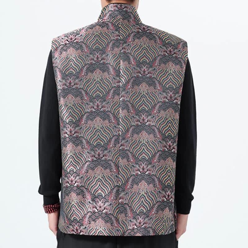Buddha Stones Elegantes Tanktop im Herbst-Stil mit Stehkragen, Meereswellen- und Blumenmuster, Herrenweste - image 3