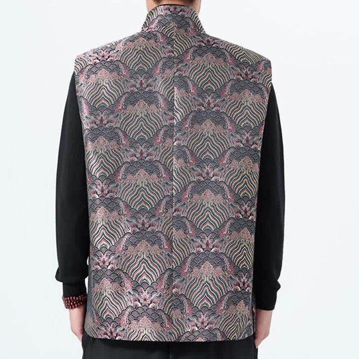 Buddha Stones Elegantes Tanktop im Herbst-Stil mit Stehkragen, Meereswellen- und Blumenmuster, Herrenweste - image 3