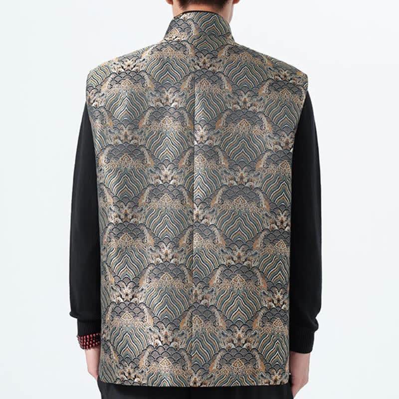 Buddha Stones Elegantes Tanktop im Herbst-Stil mit Stehkragen, Meereswellen- und Blumenmuster, Herrenweste - image 24