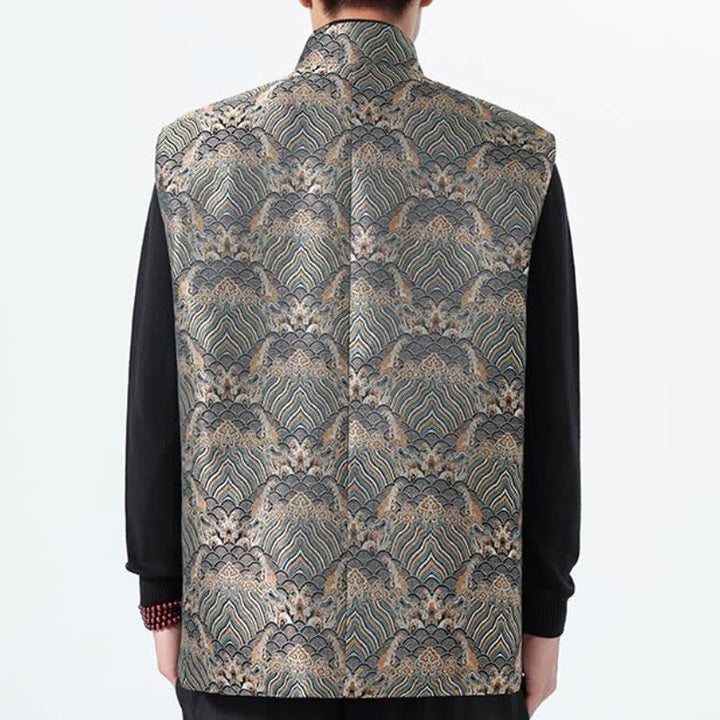 Buddha Stones Elegantes Tanktop im Herbst-Stil mit Stehkragen, Meereswellen- und Blumenmuster, Herrenweste - image 24