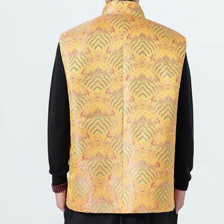 Buddha Stones Elegantes Tanktop im Herbst-Stil mit Stehkragen, Meereswellen- und Blumenmuster, Herrenweste - image 19