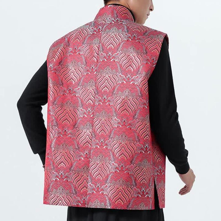 Buddha Stones Elegantes Tanktop im Herbst-Stil mit Stehkragen, Meereswellen- und Blumenmuster, Herrenweste - image 13