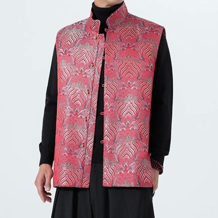 Buddha Stones Elegantes Tanktop im Herbst-Stil mit Stehkragen, Meereswellen- und Blumenmuster, Herrenweste - image 11