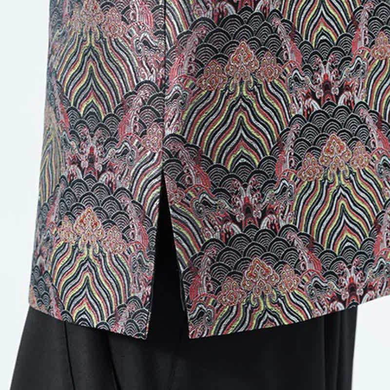 Buddha Stones Elegantes Tanktop im Herbst-Stil mit Stehkragen, Meereswellen- und Blumenmuster, Herrenweste - image 8
