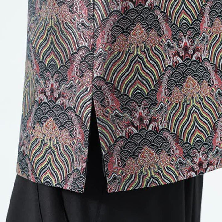 Buddha Stones Elegantes Tanktop im Herbst-Stil mit Stehkragen, Meereswellen- und Blumenmuster, Herrenweste - image 8