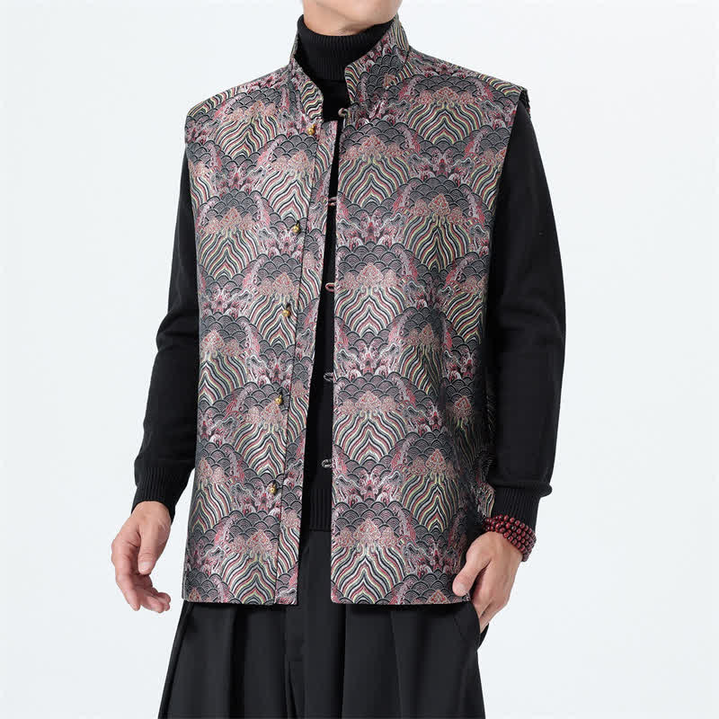 Buddha Stones Elegantes Tanktop im Herbst-Stil mit Stehkragen, Meereswellen- und Blumenmuster, Herrenweste - Distel - US/UK/AU46, EU56 (5XL) - image 0