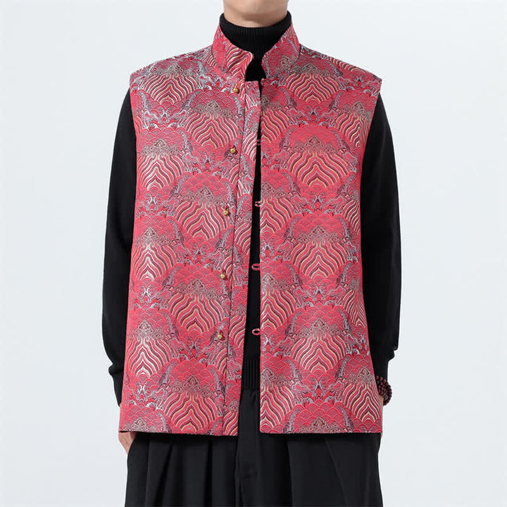 Buddha Stones Elegantes Tanktop im Herbst-Stil mit Stehkragen, Meereswellen- und Blumenmuster, Herrenweste - image 14