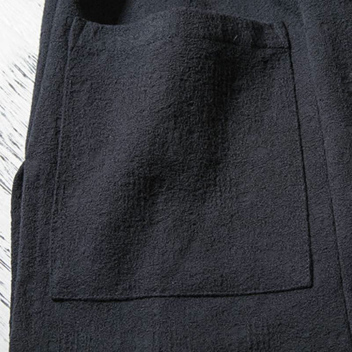Buddha Stones Minimalistischer Kimono für Herren aus einfarbiger Baumwolle mit Kordelzug, V-Ausschnitt und Schnürung für Herbst und Winter – ideal für Herbst und Winter. - image 4