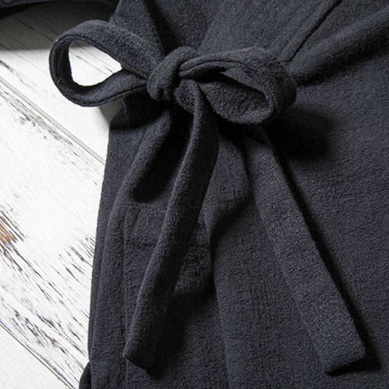 Buddha Stones Minimalistischer Kimono für Herren aus einfarbiger Baumwolle mit Kordelzug, V-Ausschnitt und Schnürung für Herbst und Winter – ideal für Herbst und Winter. - image 5