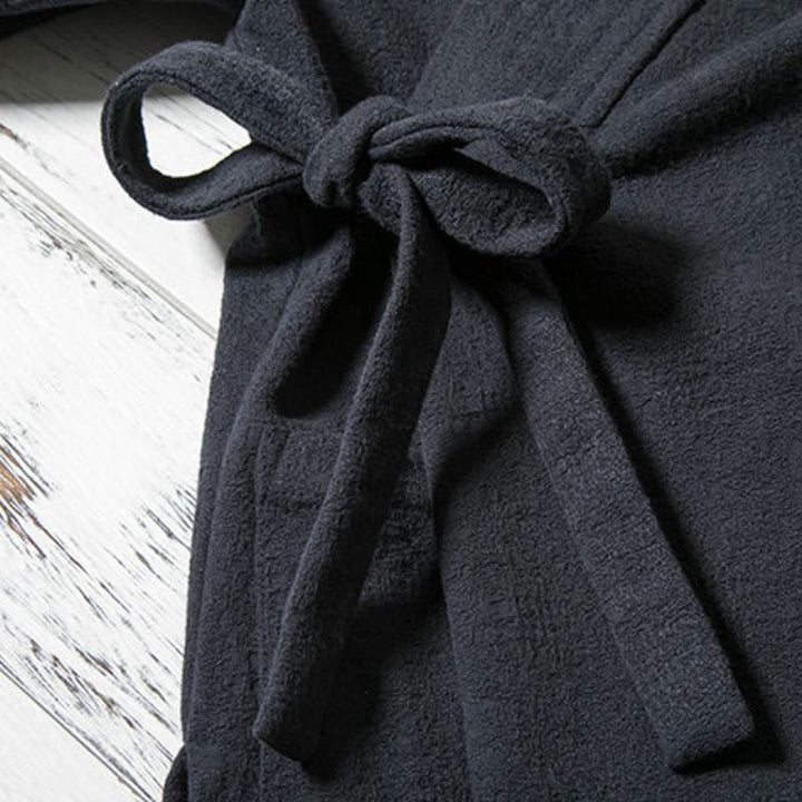 Buddha Stones Minimalistischer Kimono für Herren aus einfarbiger Baumwolle mit Kordelzug, V-Ausschnitt und Schnürung für Herbst und Winter – ideal für Herbst und Winter. - image 5