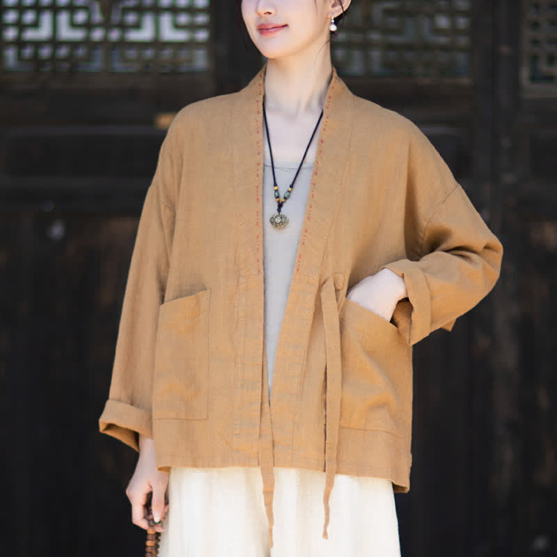 Buddha Stones Lässiger, minimalistischer Kimono aus einfarbigem Ramie für Damen mit Taschen – ideal für Frühling und Sommer - Peru - US4-6, UK/AU8-10, EU36-38 (F) - image 13