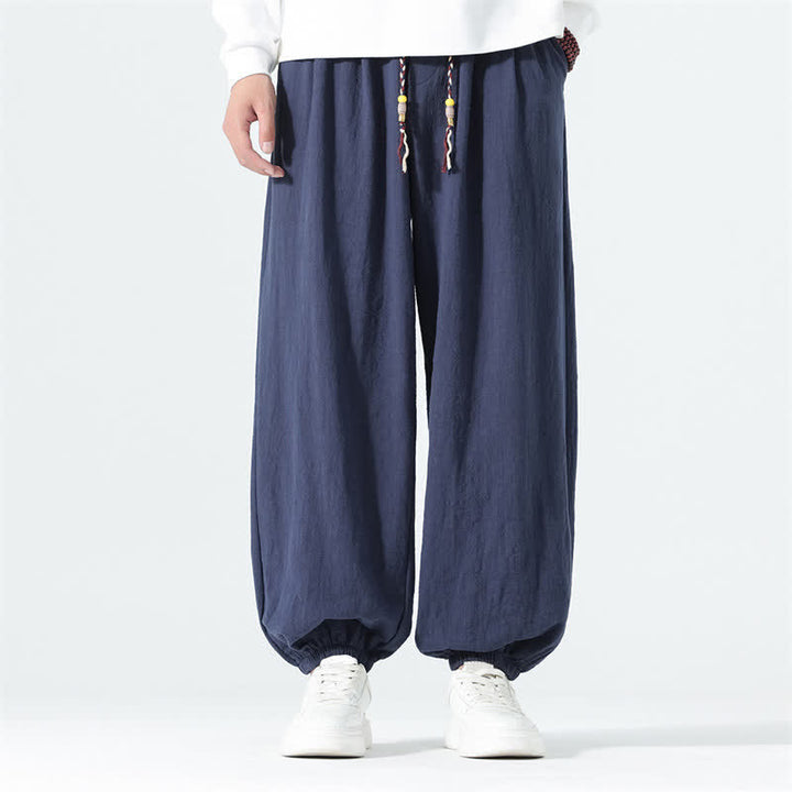 Buddha Stones Lässige, minimalistische Herren-Ankle-Hose aus einfarbigem Baumwollstoff mit Kordelzug und Taschen für Frühling und Sommer - Marine - US/UK/AU46, EU56 (5XL) - image 0