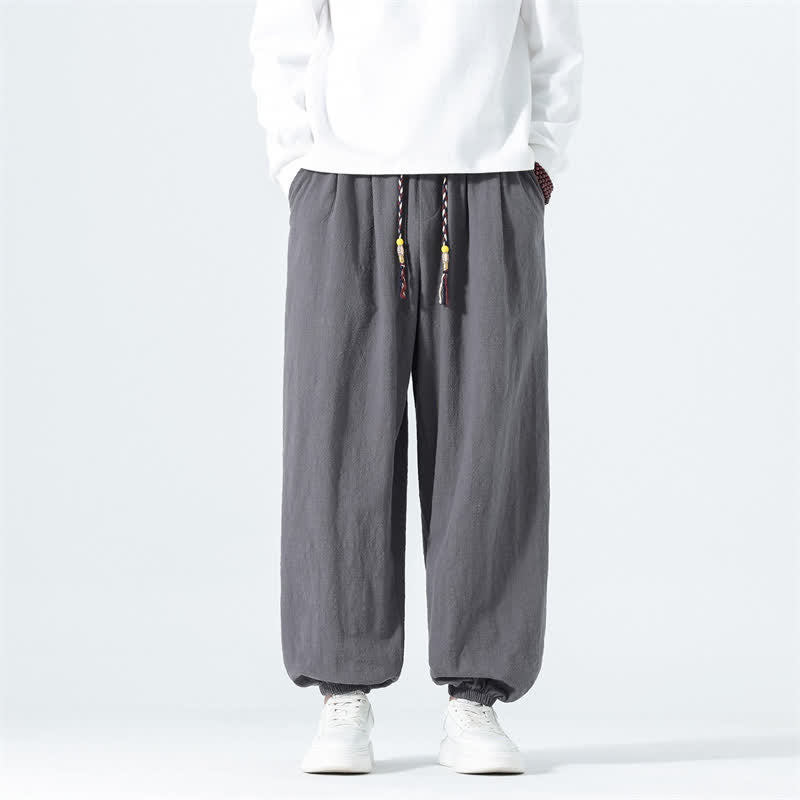 Buddha Stones Lässige, minimalistische Herren-Ankle-Hose aus einfarbigem Baumwollstoff mit Kordelzug und Taschen für Frühling und Sommer - DimGray - US/UK/AU46, EU56 (5XL) - image 17