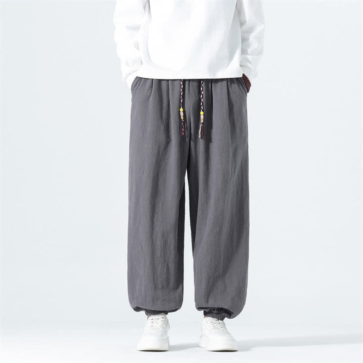 Buddha Stones Lässige, minimalistische Herren-Ankle-Hose aus einfarbigem Baumwollstoff mit Kordelzug und Taschen für Frühling und Sommer - DimGray - US/UK/AU46, EU56 (5XL) - image 17