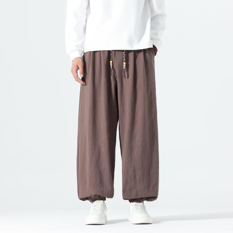 Buddha Stones Lässige, minimalistische Herren-Ankle-Hose aus einfarbigem Baumwollstoff mit Kordelzug und Taschen für Frühling und Sommer - Sienna - US/UK/AU46, EU56 (5XL) - image 30